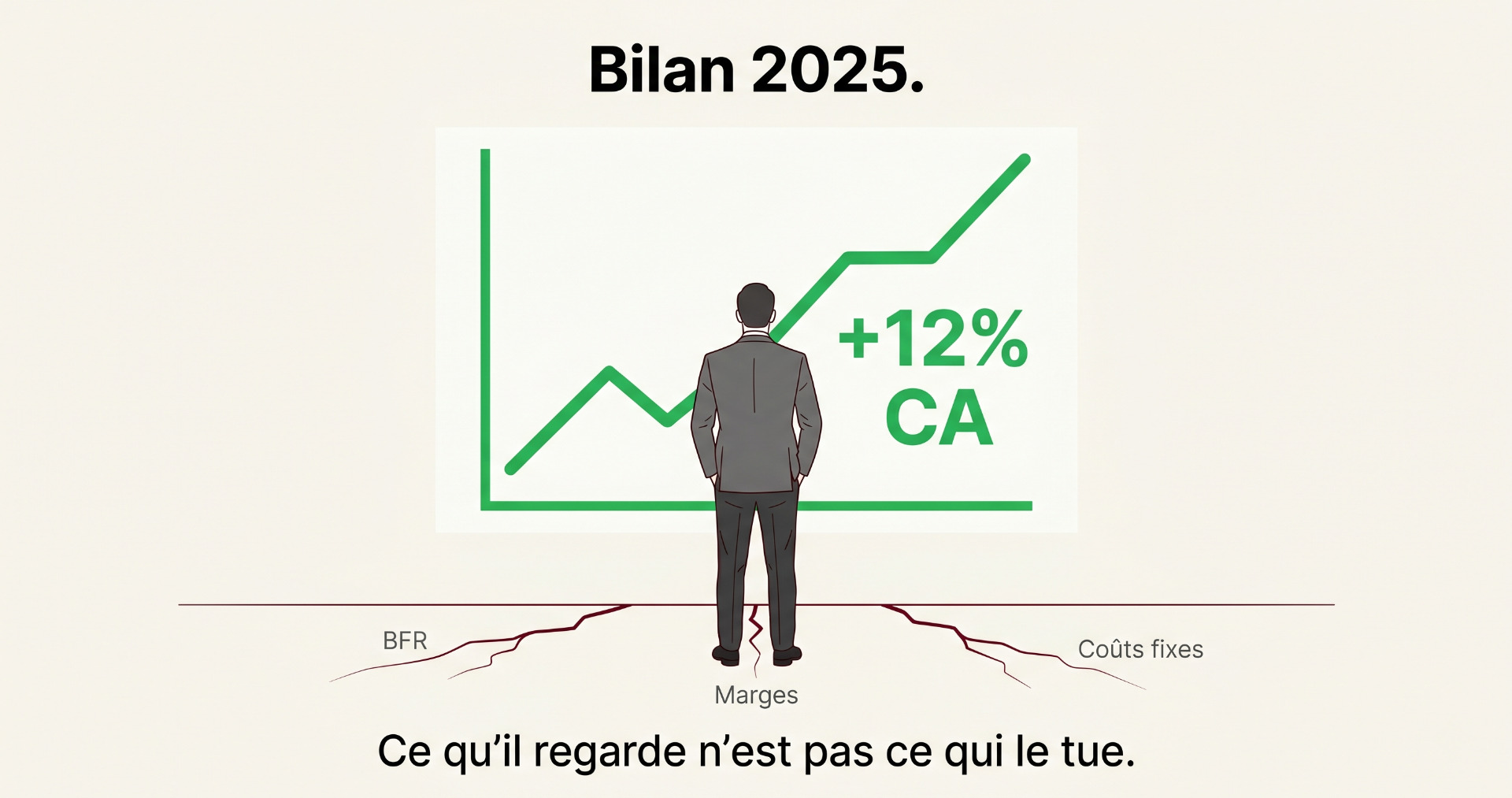 Bilan 2025 : dirigeant face à un CA +12% pendant que le sol se fissure (BFR, marges, coûts fixes)